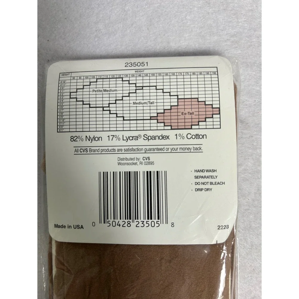 Vintage CVS Ex-Tall Nude‎ Control Top Silky Sheer Pantyhose Sandalfoot 235051